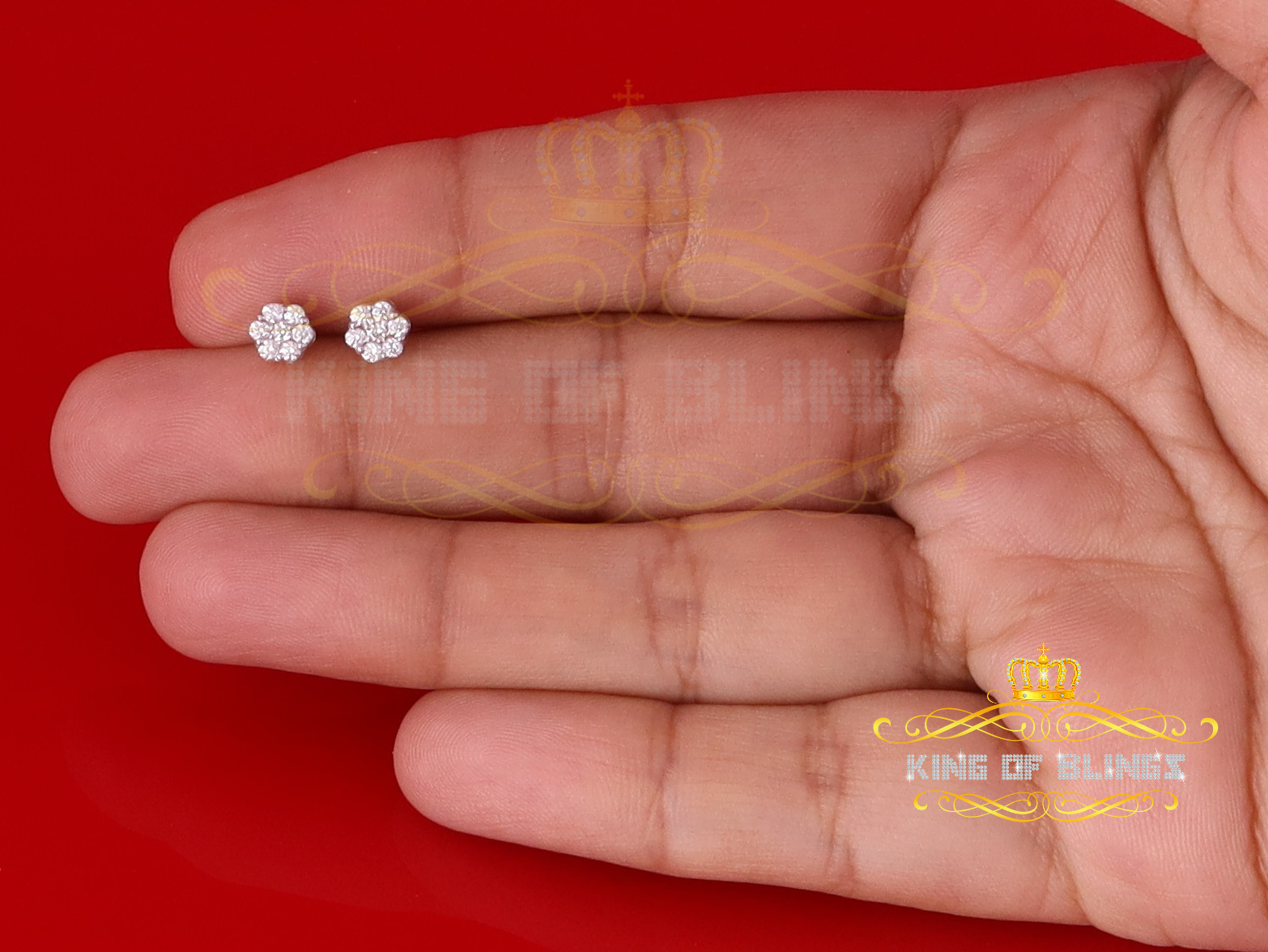 King of Bling's Men's/Women's 925 Silver Yellow 0.25ct VVS 'D' Moissanite 7 Floral Stud Earrings