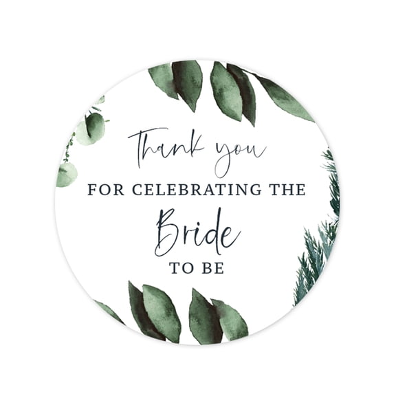 Koyal Wholesale Winter Snowy Woodland Forest Watercolor, Stickers, Thank You for Celebrating The Bride to Be, 40-Pk