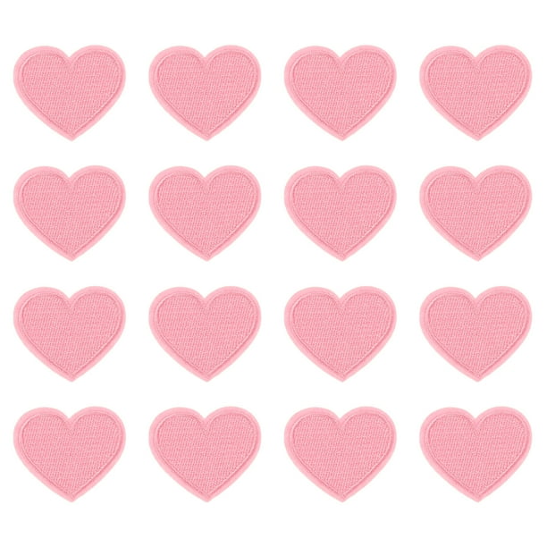Parche de Hierro en Forma de Corazón Uxcell, Parches Bordados, Apliques, Embellecedores para Ropa Rosa Claro 16 Pcs