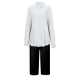 thumbnail image 5 of 2 Piece Linen Sets For Women Long Sleeve Button Up Collared Shirt And Drawstring Capris Outfits Fall Spring Loungewear White Xxl, 5 of 5