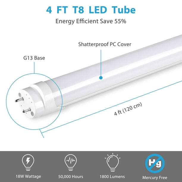 DELight T8 LED Light Tube 4FT Lights Bulb 18W 6000-6500K Daylight 4 Foot Dual-Ended Powered Fluorescent Lamp Ballast Bypass Garage Warehouse Shop Lights - Walmart.com