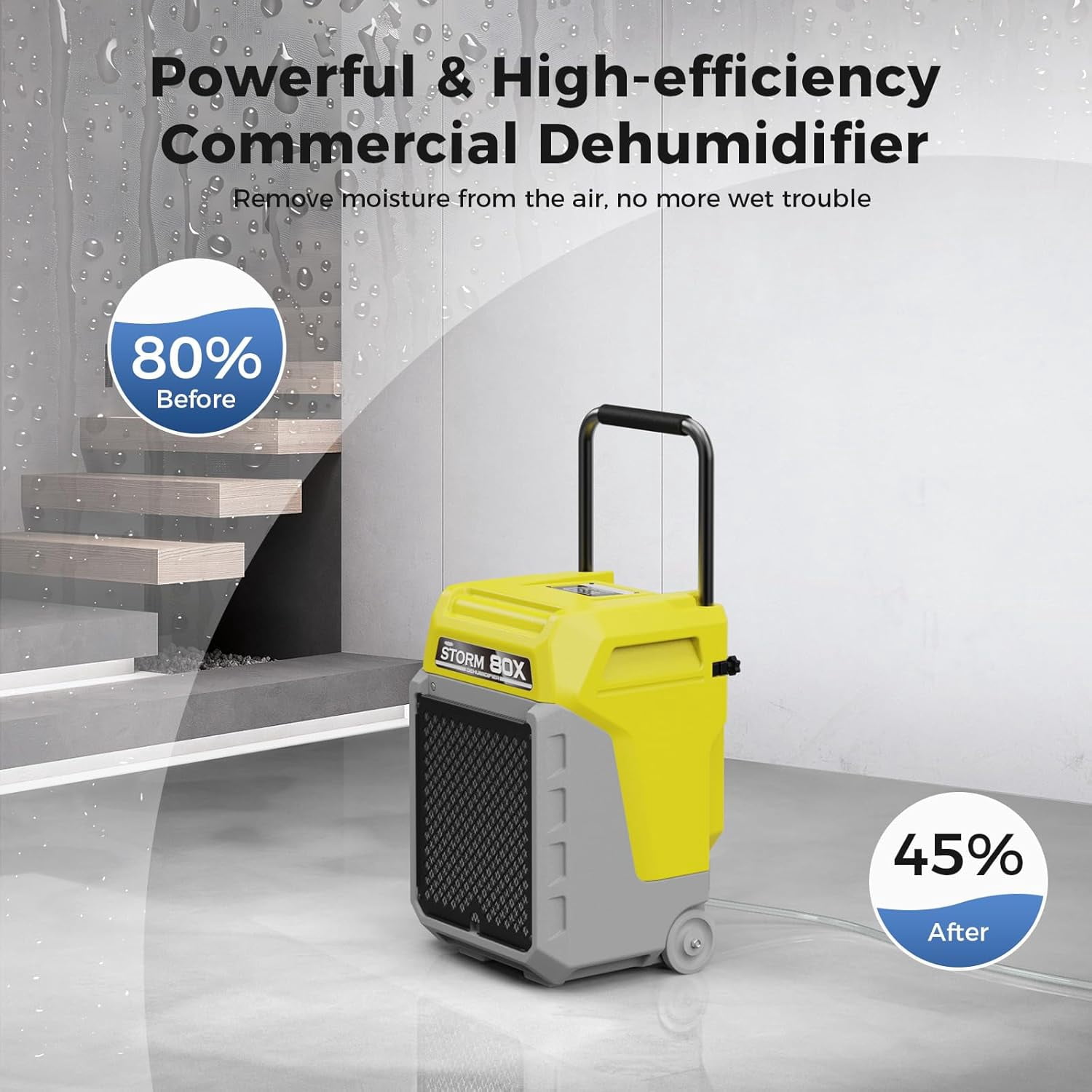 ALORAIR  Commercial Dehumidifier 170 Pints LGR Dehumidifier with Pump & Drain Hose, Portable Insutrial Dehumidifier for Basments, Home, Job Sites, Fit for 2,100 Sq.Ft Space with Wheels