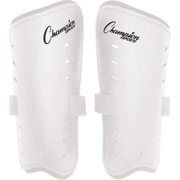 Champion Sports Molded Plastic Shin Guards – Protective Soccer Gear Set of Two - 7 inch - White