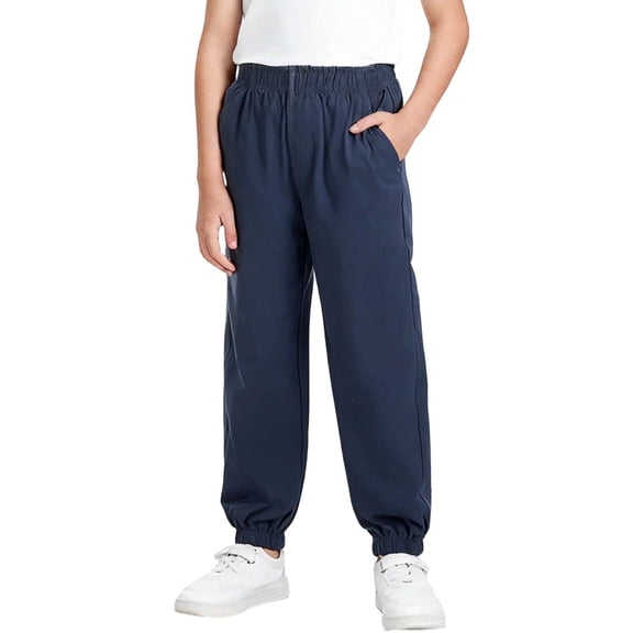 Besolor Boy's School Uniform Pants Casual Loose Elastic High Waisted Cinch Bottom Pant Joggers Trousers with Pockets(14-15 Years,Navy)