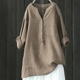 thumbnail image 2 of Women Loose Fit Linen Shirt Long Sleeve Button Down Mandarin Collar Blouse Top, 2 of 2