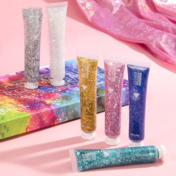Dengmore Glitter Gel Set for Body Face and Nails, 6 Color Long-Lasting Glitter Cosmetics with No Glue Needed for Festival and Party Makeup
