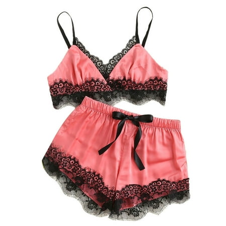 

TOTO Lingerie For Women Sleepwear Sleeveless Strap Nightwear Lace Trim Satin Top Pajama Sets Nightgowns For Women