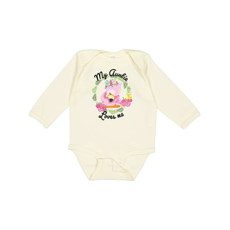 

Inktastic Baby Flamingo My Auntie Loves Me with Flower Wreath Gift Baby Boy or Baby Girl Long Sleeve Bodysuit