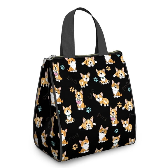 Cute Cartoon Corgi Insulated Lunch Bag for Women & Adults,Large Portable Soft Cooler Lunch Bag,Thermal Food Storage Tote with Pearl Cotton,8.66L,8.75x5.75x9.5 Inch