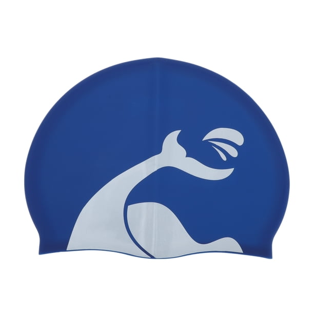 Gorro de natación de silicona con patrón de ballenas, 1 Pc, azul marino y blanco