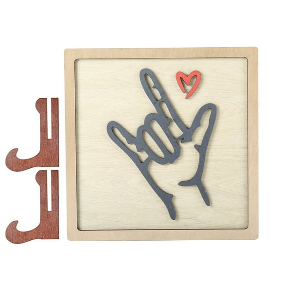 Hearth & Gear Sign Language I You I You Sign Language For Her For Him Valentine's Day Wooden Crafts Wall Decorations Gestures (With Stand) 1998 Christmas Ornament Choir Ornament And Christmas Bulbs
