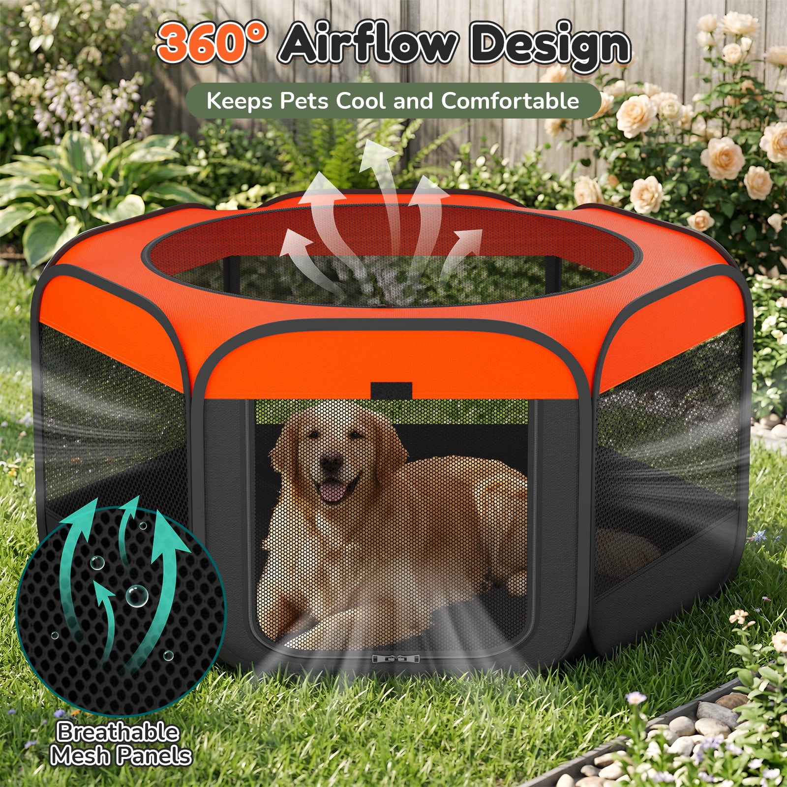 MAXLAPTER Dog Playpen, Hexagonal Foldable Pet Enclosure for Indoor and Outdoor Use