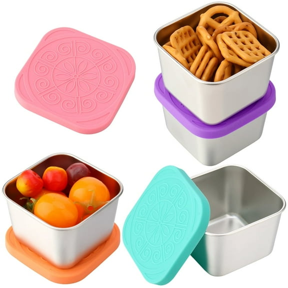 AOWOO 4 Pack Stainless Steel Snack Containers for Kids, 6 OZ Leakproof Food Containers with Silicone Lids, Small Salad Dressing Container To Go for Sauce Dip, Daycare School Travel Picnics