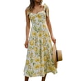 thumbnail image 4 of Pudcoco Robe Midi d'Été pour Femmes, Sans Manches à Bretelles Nouées Imprimé Floral Robe Évasée, 4 of 9
