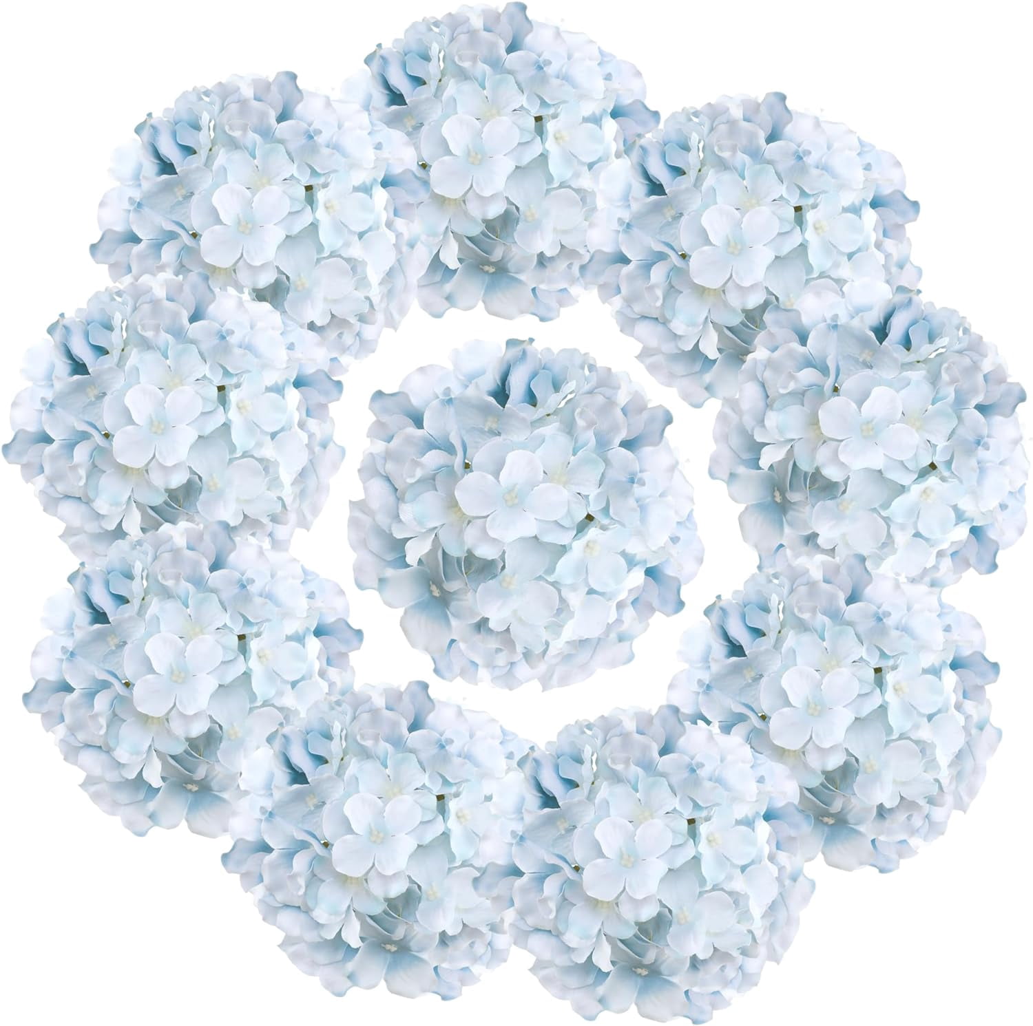 Fake Blue Hydrangea Artificial Flowers - Faux Silk Hydrangeas Flowers Heads with Stems Real Touch for Home Wedding Party Table Decor(Light Blue,Pack of )