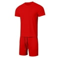 thumbnail image 5 of Mens Short Sets 2 Piece Outfits Summer Casual Soft Breathable Cotton Short Sleeve Shirts and Shorts Solid Color Men's Fashion Clothes Red, Size XXL, 5 of 6