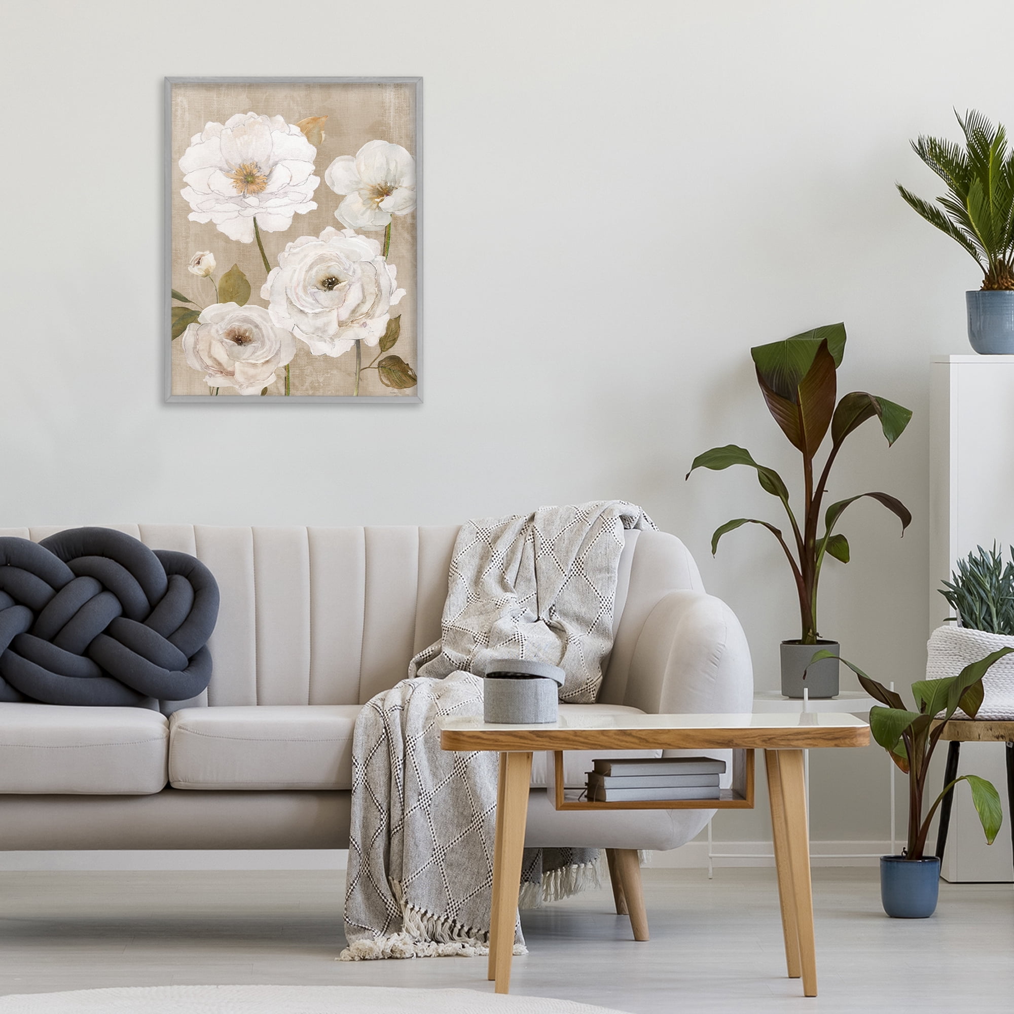 Stupell Industries Rustic Blooms in White Gray Framed Giclee Art, design by Carol Robinson
