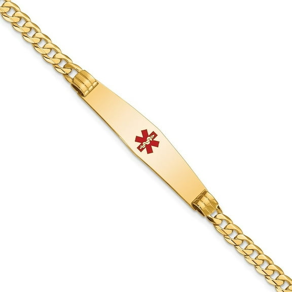 Auriga 14K Yellow Gold Soft Curb Link Id Bracelet 7 inch for Women(L- 7inch, W- 9mm)