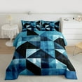 thumbnail image 2 of Manfei Chic Abstract Queen Comforter Set for Adult, Blue Rectangle Geometric Bedding Comforter Set, Retro Artwork Reversible Bedding Set, Luxury Bedroom Decor, 3 Pieces, 2 of 8