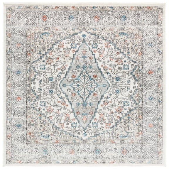 SAFAVIEH Oregon Ethelinda Floral Bordered Area Rug, 6'7" x 6'7" Square, Grey/Ivory