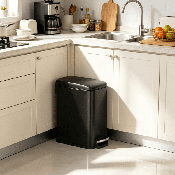 Slim Step Trash Can with Soft Close Lid, 6L Steel Garbage Can with Detachable Inner Bin, Black, for Bathroom, Kitchen & Office, 11.4 x 5.71 x 10.7 Inch