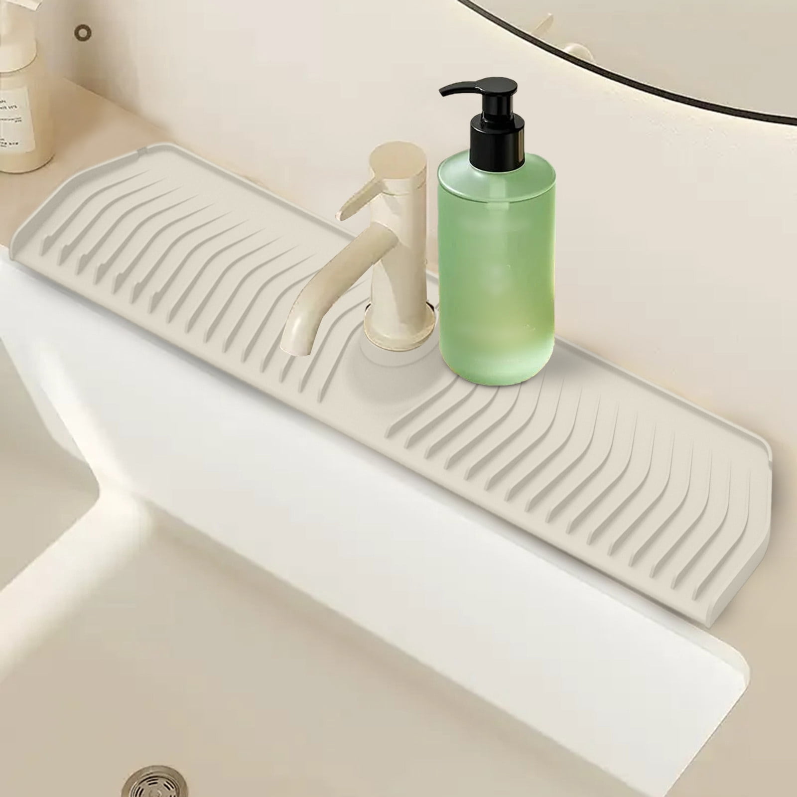 Faucet Mats for Kitchen Sink 30in Longer Silicone Sink Splash Guard Fast Self-draining Fast Drying Tidy Faucet Mat Splash Guard Draining Mat White
