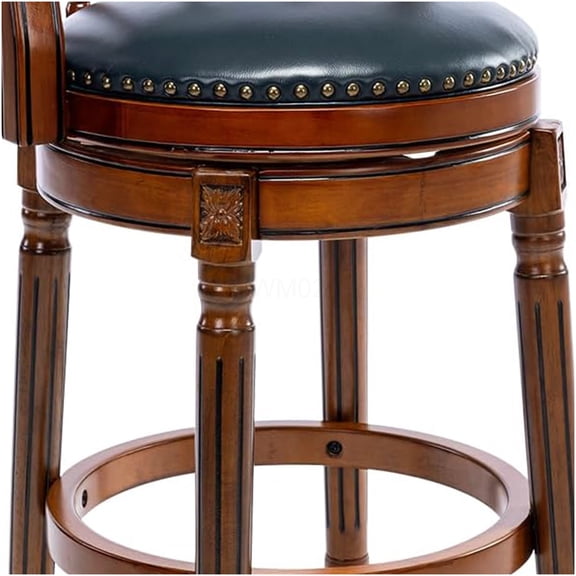 Blue Genuine Leather Swivel Bar Stool with Back, 26 Inch Height, 360 Degree Rotation for Kitchen Island Counter