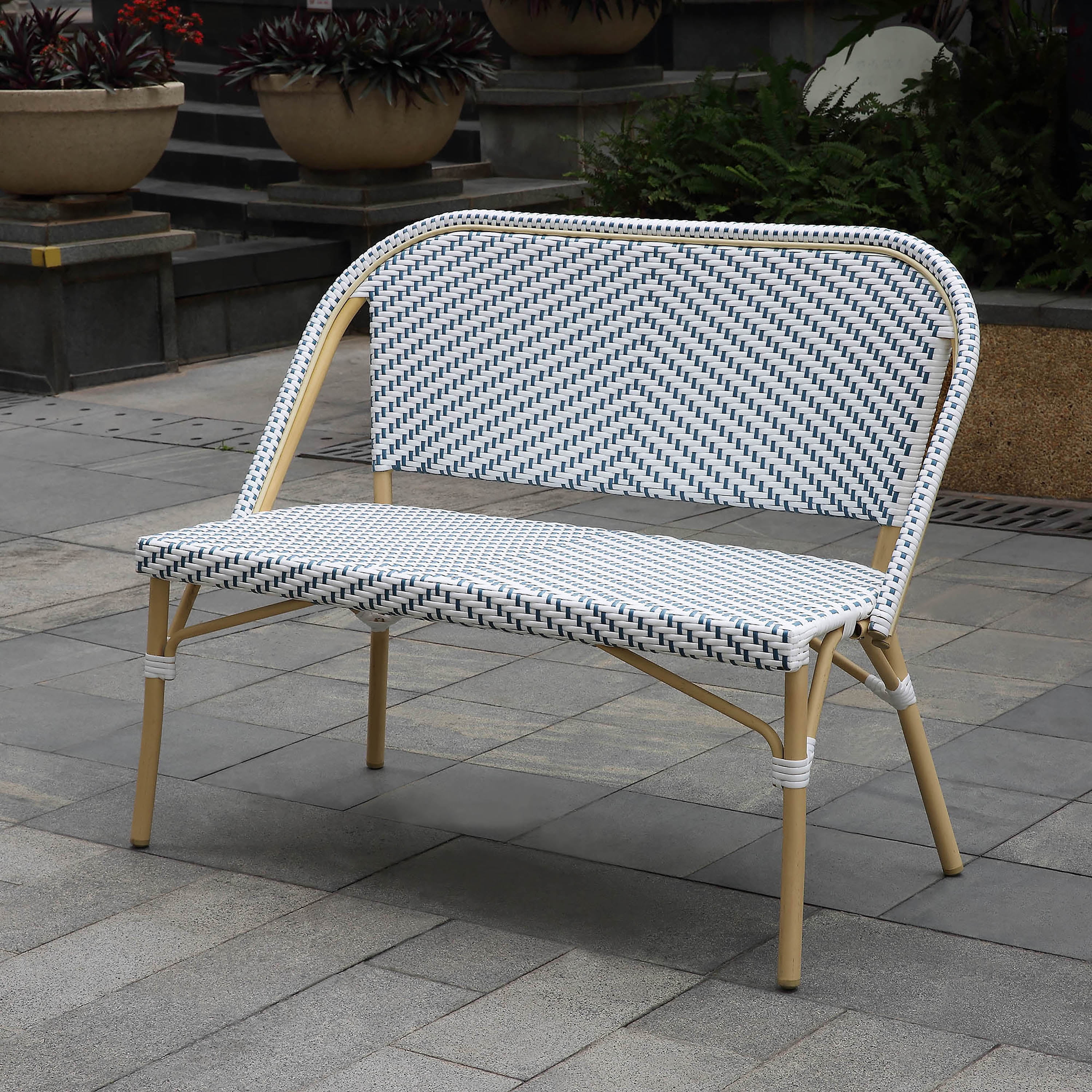 Furniture of America Cruz Faux Rattan Outdoor Loveseat - Blue
