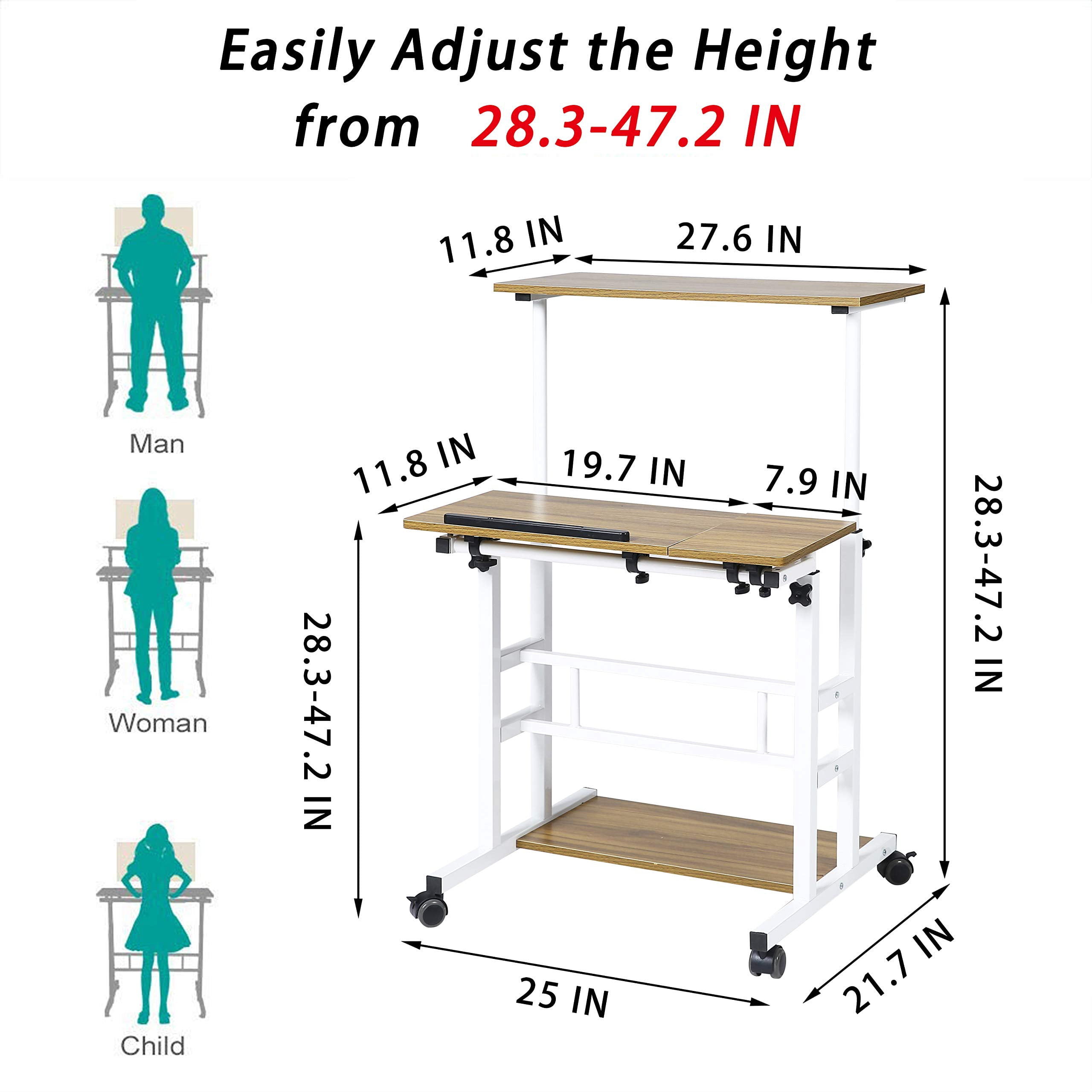 UNICOO® Portable Standing Desk on Wheels, Height Adjustable Mobile Standing Desk, Versatile Standing Portable Desk for Home Office, Rolling Sit-Stand Workstation, Ergonomic Design - (U101-AO)