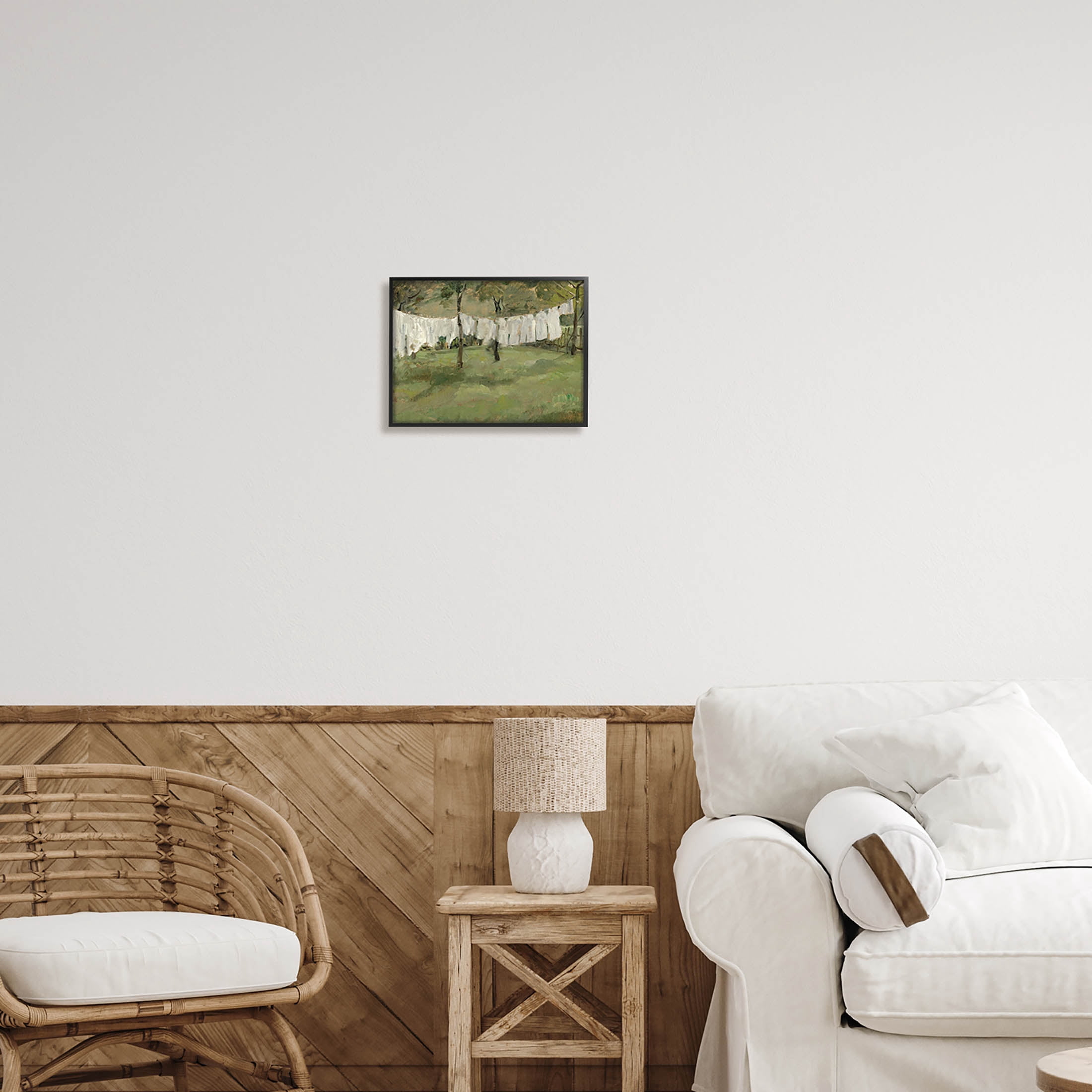 Soothing Yard Clothesline Scene Landscape Painting Black Framed Art Print Wall Art