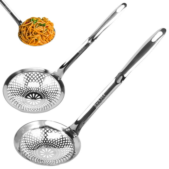 2 Pcs Stainless Steel Cooking Colander Skimmer Slotted Spoon Kitchen Strainer Ladle with Long Handle for Kitchen Cooking Baking