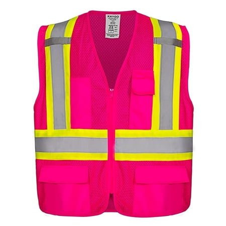 

KAYGO High Visibility Safety Vests KG0100 Safety Vests Reflective with Pockets and Zipper ANSI Type R Class2 Not FR