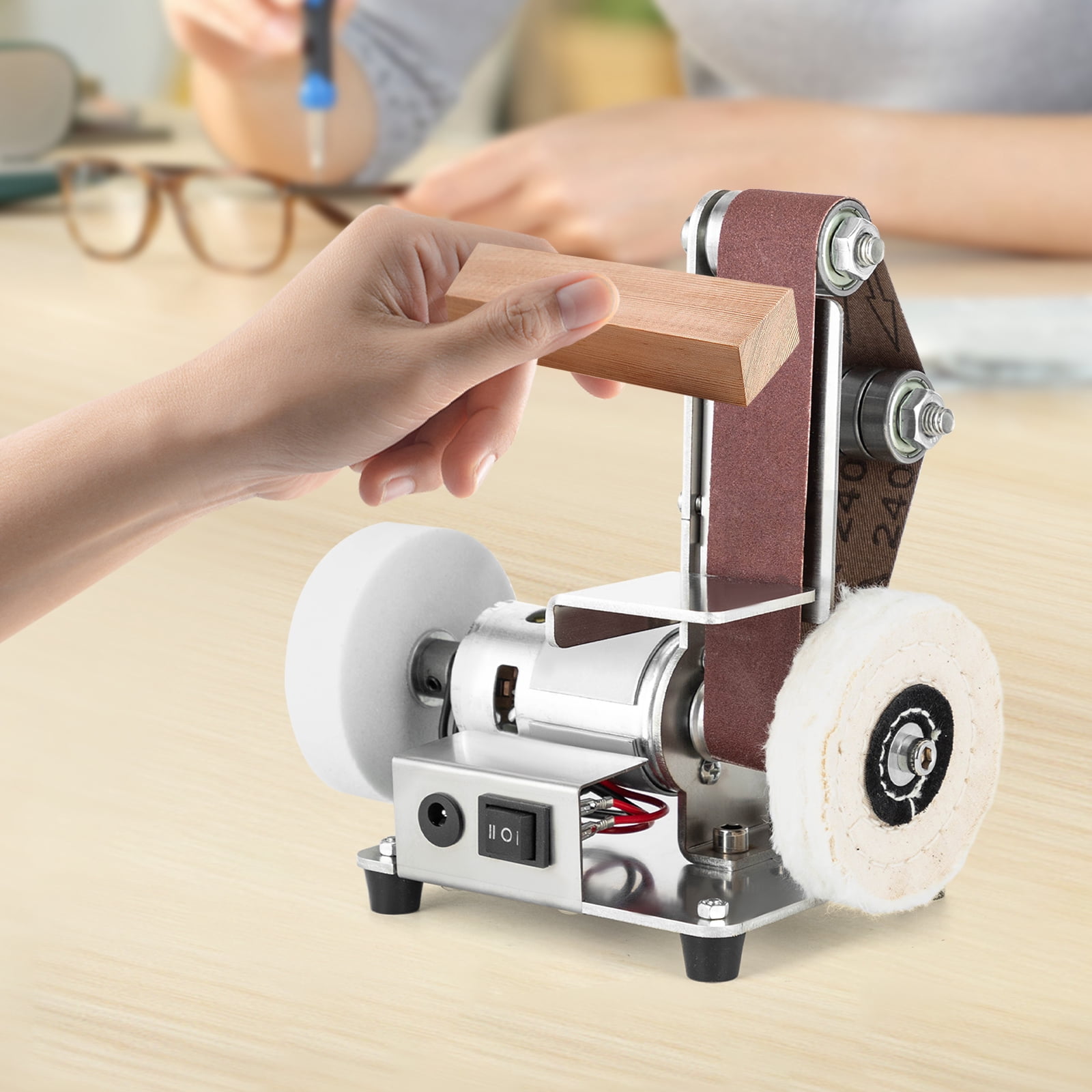 Mini Belt Sander Electric Bench Grinder Sanding Machine Table Top Grinder Polisher for DIY Woodworking