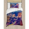 thumbnail image 3 of Canyon Duvet Cover Set Queen Size, Aerial View of Epic Grand Canyon Activity of River Stream over Rock Plateau Print, Decorative 3 Piece Bedding Set with 2 Pillow Shams, Blue Tan, by Ambesonne, 3 of 3