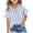 Blue, variant on Coerni Striped Button Down Shirt Girls Cotton Linen Short Sleeve Blouse V Neck Collared Summer Beach Trendy Solid Shirts Tops