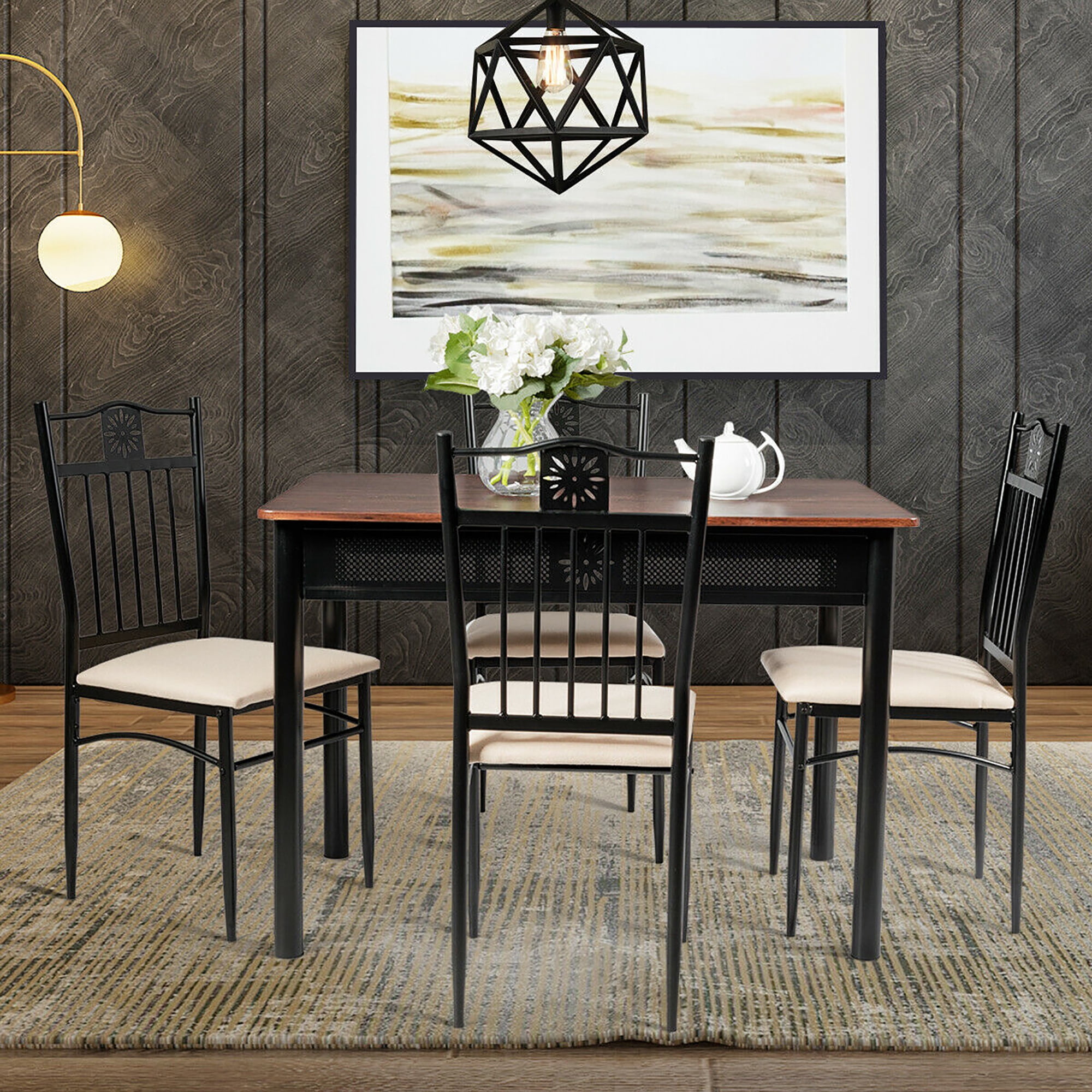 Costway 5 Piece Dining Set Wood Metal Table and 4 Chairs Kitchen Breakfast Furniture