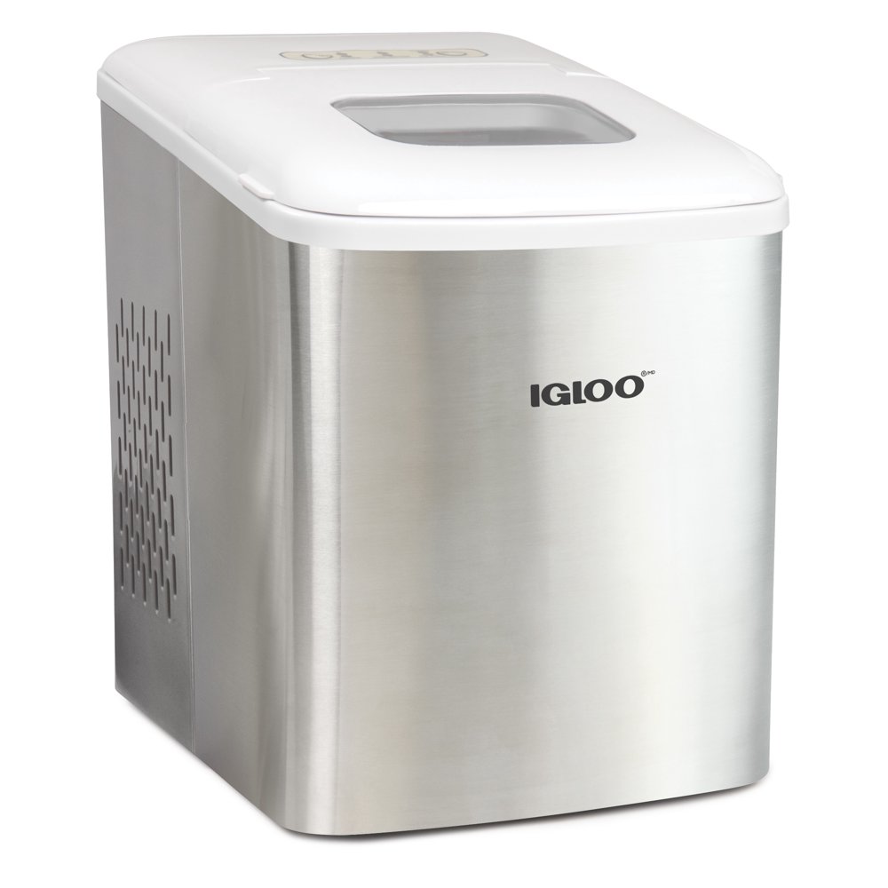 Igloo ICEBNH26SSWL No Handle Ice Maker, Stainless Steel and White