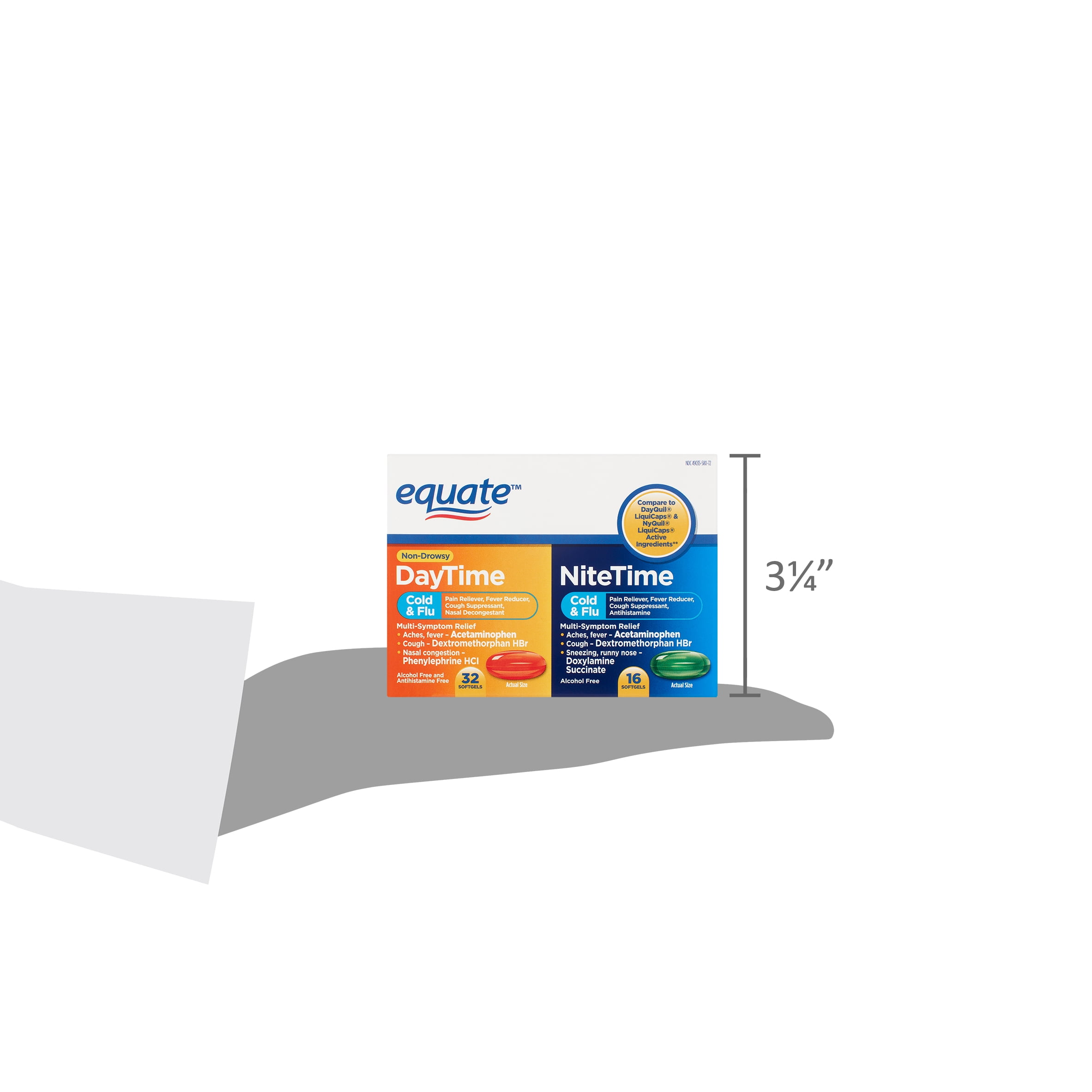 Equate Cold & Flu Relief Multi-Symptom Daytime/Nighttime Combo Pack Softgels; Cold Medicine 48 Count
