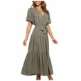 thumbnail image 1 of Robes pour Femmes 2024 Été Surdimensionnée Décontractée Couleur Unie Col en V Lacée Manches Évasées Robe à Empiècements 50 % de Rabais!, 1 of 6