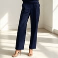 thumbnail image 4 of Morttic Women's Solid Color High Neck Halter Top & Pleated Wide Leg Pants Set – Sleeveless Business Casual & Everyday Outfit Navy Blue，L, 4 of 6