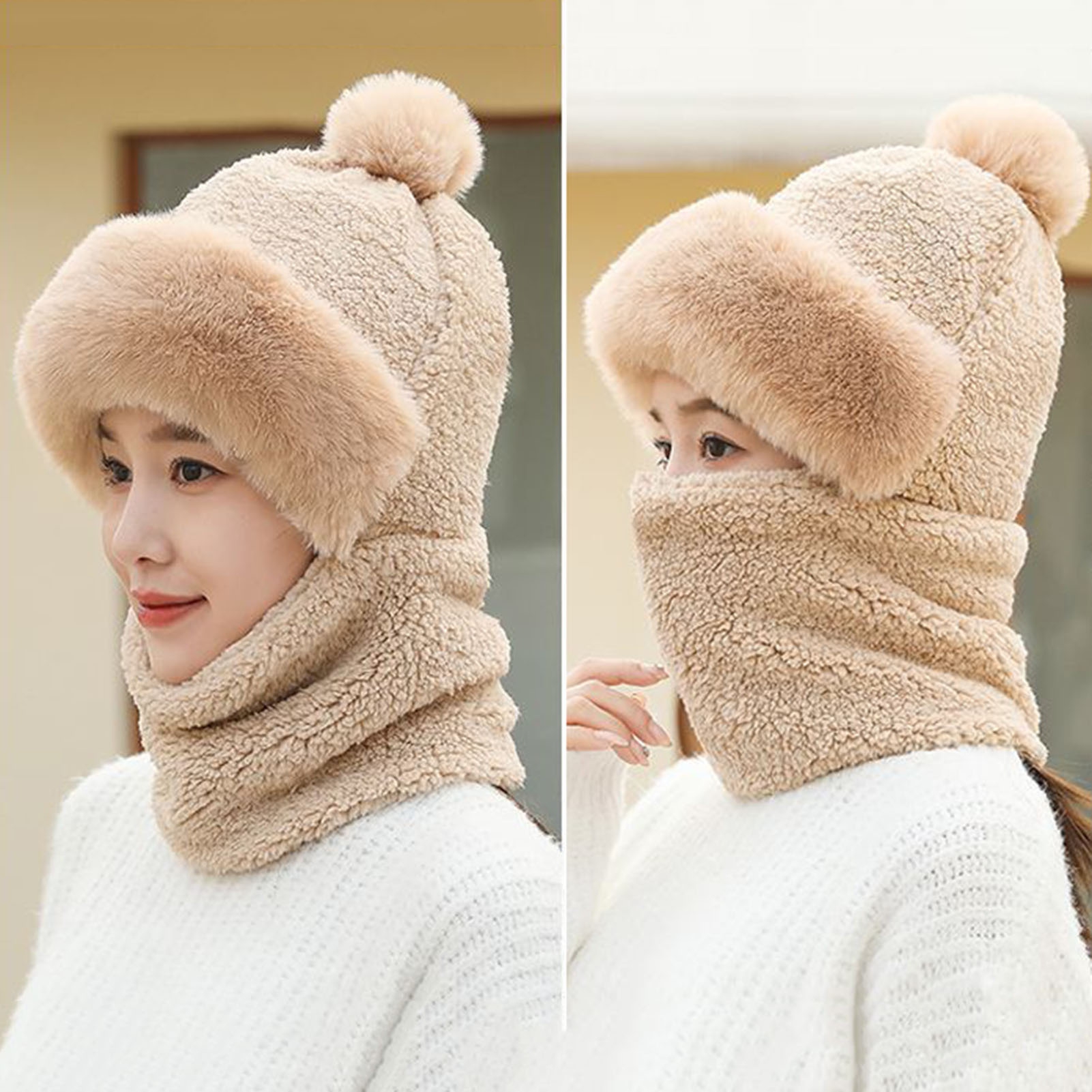 Waroomhouse Versatile Women Hat Hat Scarf Combo Women's