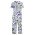 thumbnail image 5 of successthop Plus Size Pajama Sets Purple Lightweight Floral Short Sleeve Button 2 Piece Capri Loungewear 3XL, 5 of 5