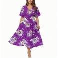 thumbnail image 2 of Brnmxoke Womens Casual Plus Size Summer Boho Dresses 2025 Elegant Dressy Swing Wrap Dress Floral Print Wedding Guest Dress with Pockets Purple,XL, 2 of 6