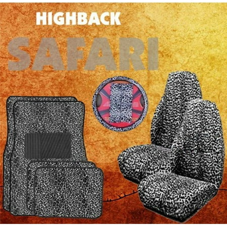 9pc Safari Grey Cheetah Print Car Floor Mats High Back Seat