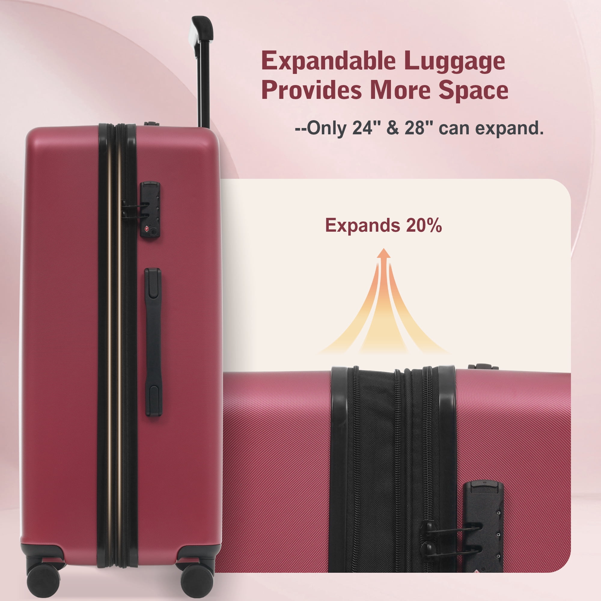 Euroco 5 Piece Front Opening Luggage Sets, Hardside Expandable Carry On Suitcase Set with USB Port,TSA Locks, Spinner Wheels and 2 Bags,Lightweight Travel Luggage for Men Women(20"/24"/28"),Red