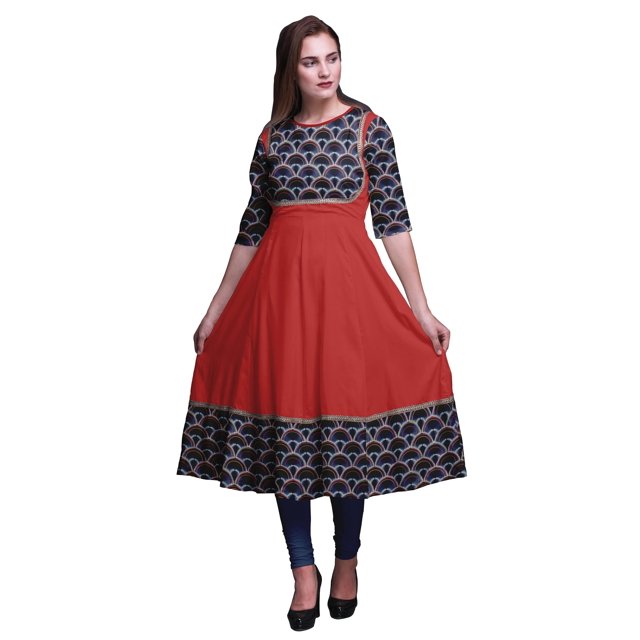 Bimba Robe Anarkali Imprimée Shibori Damassé Bleu Indigo5 Longue Robe Maxi Kurtis Indiens pour Femmes Kurti Ethnique XXX-Large