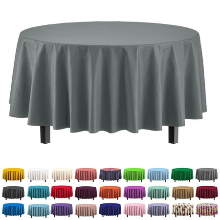 

Exquisite 6 Pack Premium Plastic Tablecloth 84in. Round Plastic Table cover - Silver