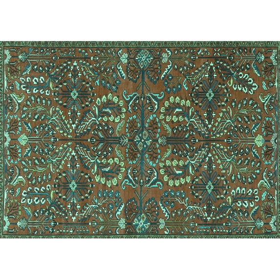 Ahgly Company Indoor Rectangle Persian Turquoise Blue Traditional Area Rugs, 7' x 9'