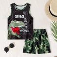 thumbnail image 2 of KPOPLK Toddler Boy Clothes Summer Outfits Sleeveless Shirt Waffle-Knit Tank Tops T-Shirt+Casual Shorts 2 Piece Clothing Set 1-5T Size 3-4 Years,Green, 2 of 4