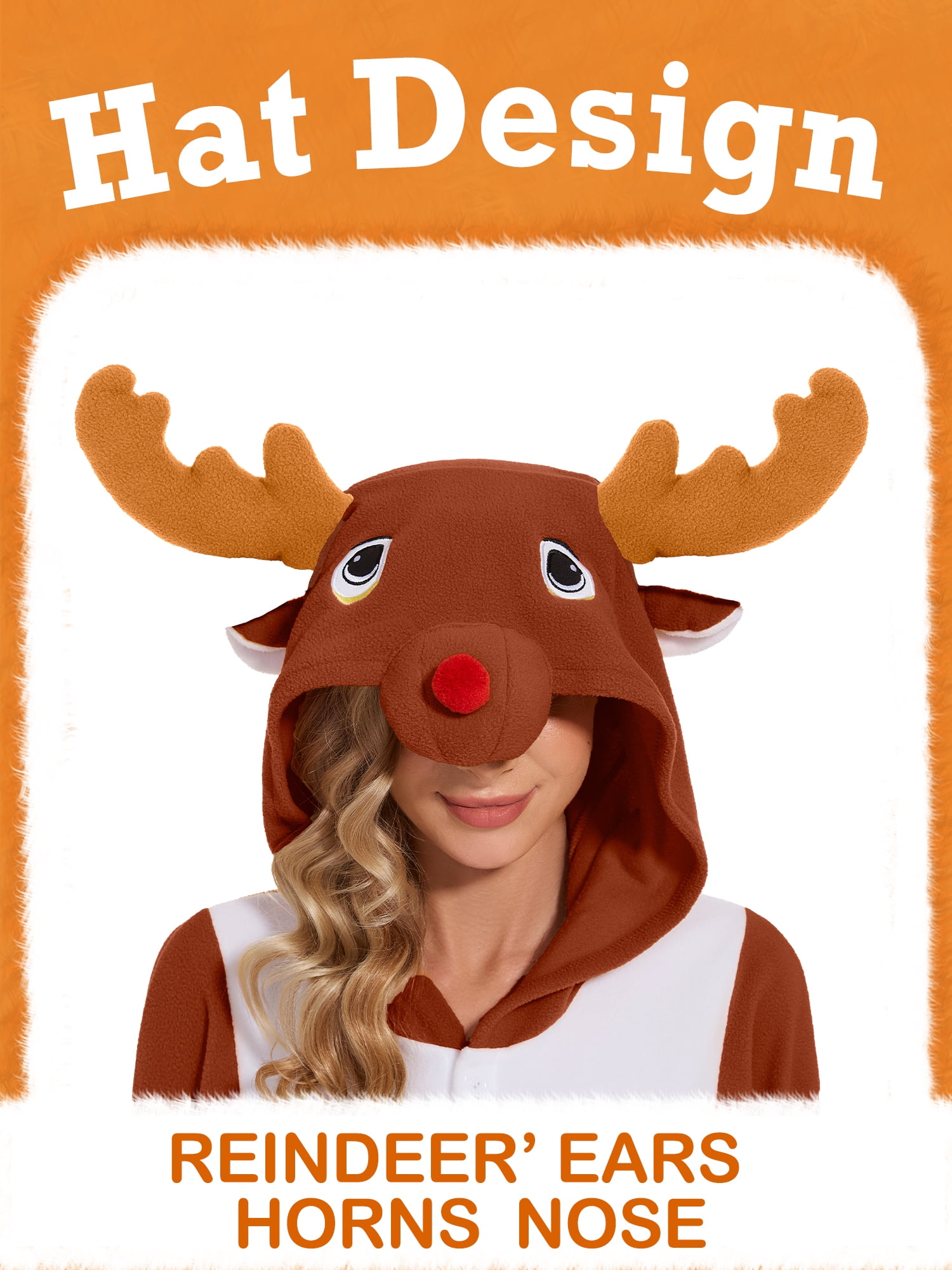 Reindeer Onesie Adults Unisex Animal Pajama Polyester One-Piece Sleepwear for Women and Men Medium